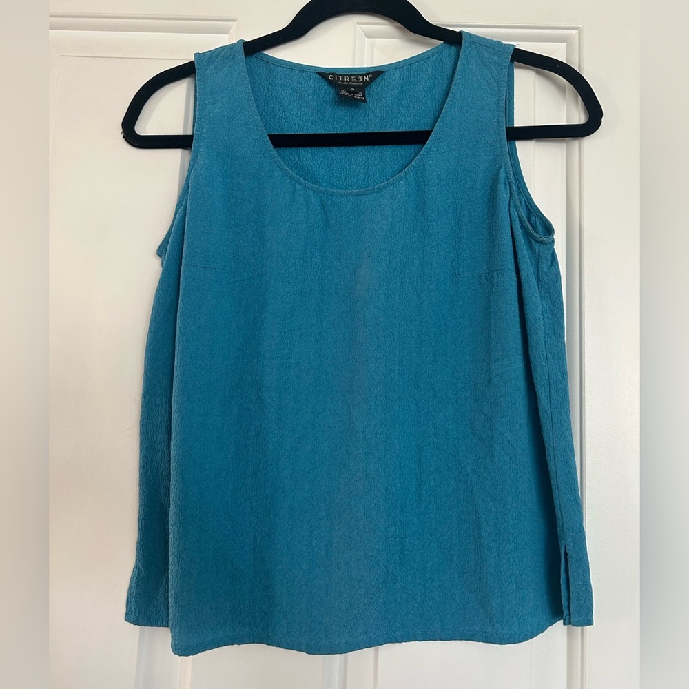 Citron Blue Sleeveless Silk Top